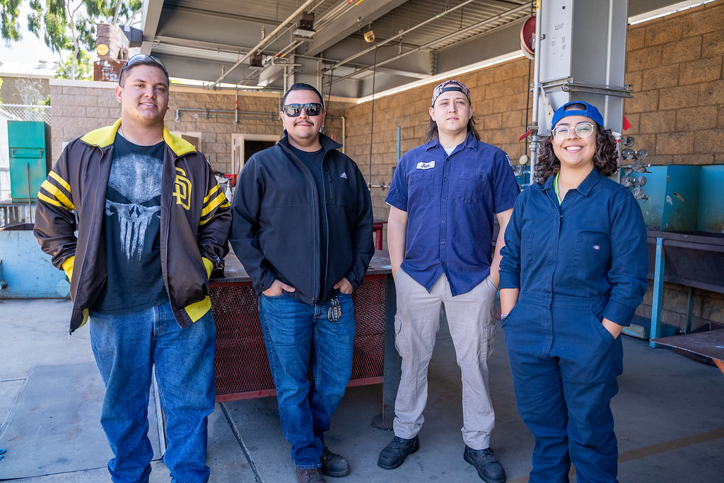  Student welders Howard Rivera, Angel Espinoza, Jack Finocchio, and Andrea Rosas.