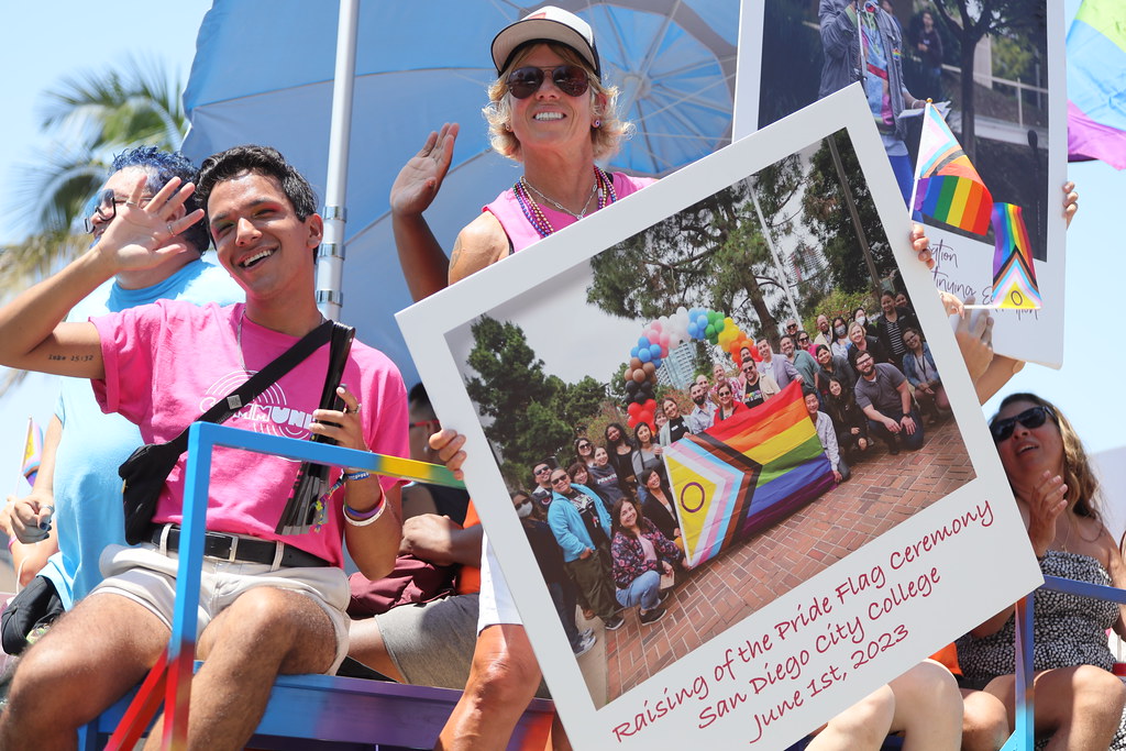 caption Dr. Lisa Carulli (middle) Marches with the SDCCD during San Diego Pride Parade
